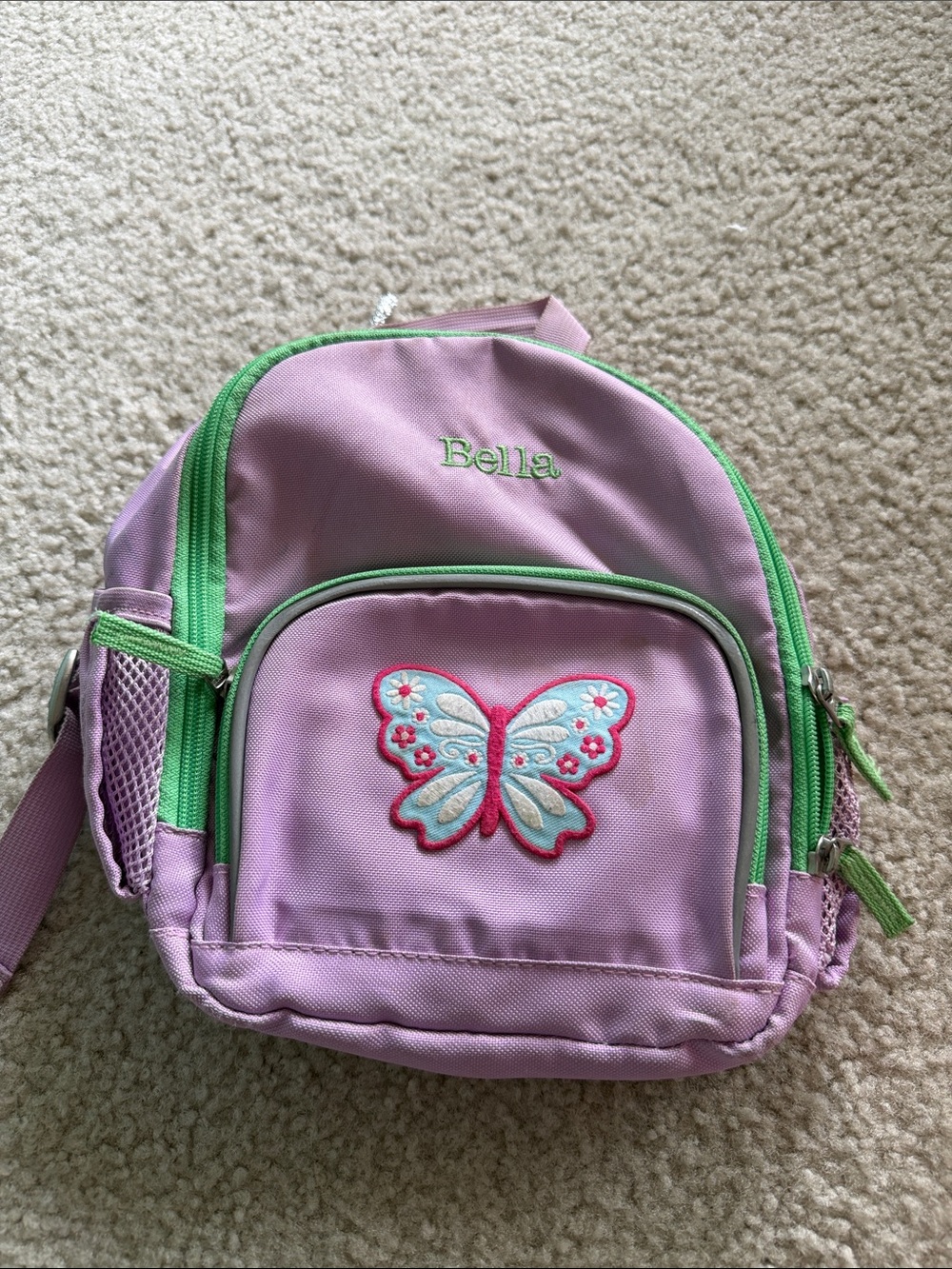 Kids Pink Butterfly Backpack with Green Trim - Bella